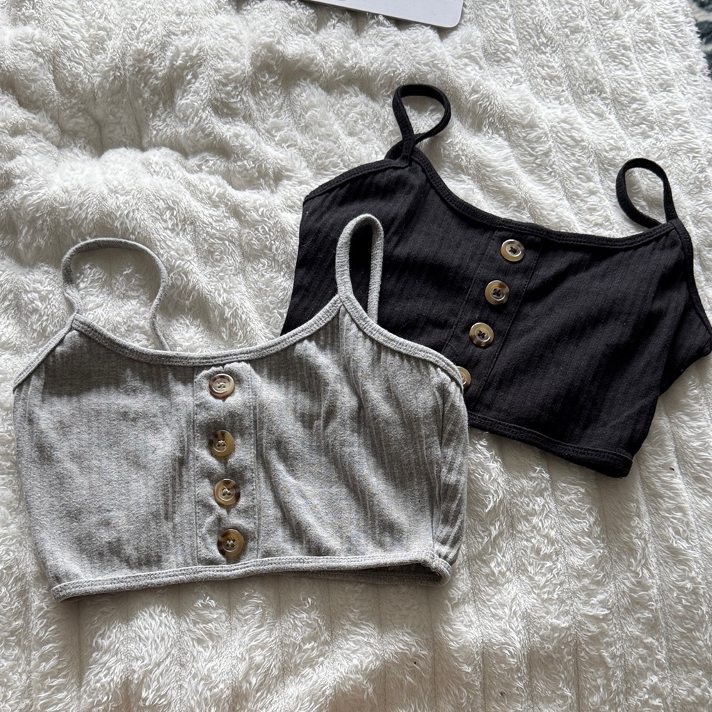 Missguided+ Black and Gray Buttoned Tank Tops